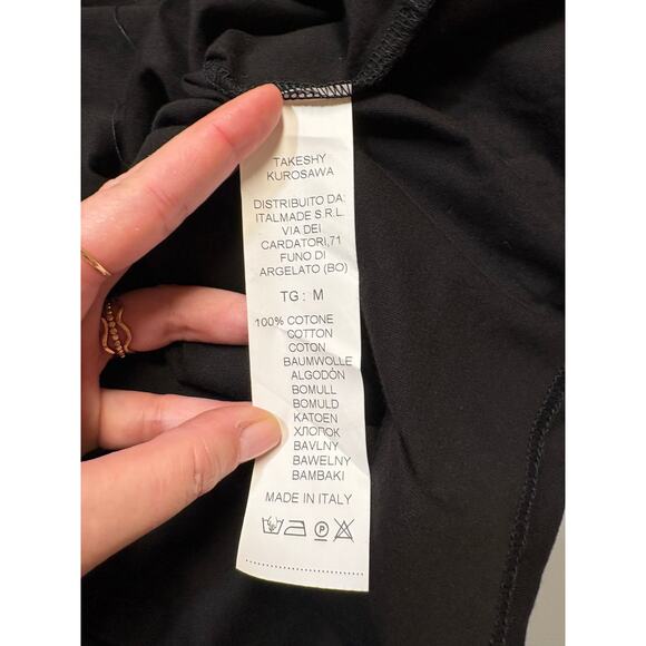 New NWT Takeshy Kurosawa Black Crewneck Embroidered Shoulder T Shirt - Medium - Picture 9 of 9